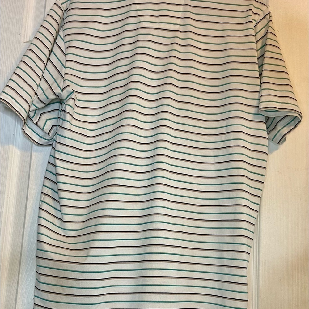 Adidas White and Green Polo Shirt Classic Striped Design - Picture 4 of 4